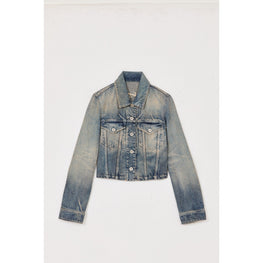 Women Denim Trucker Jacket - Stone Bl Dirty Blue Denim