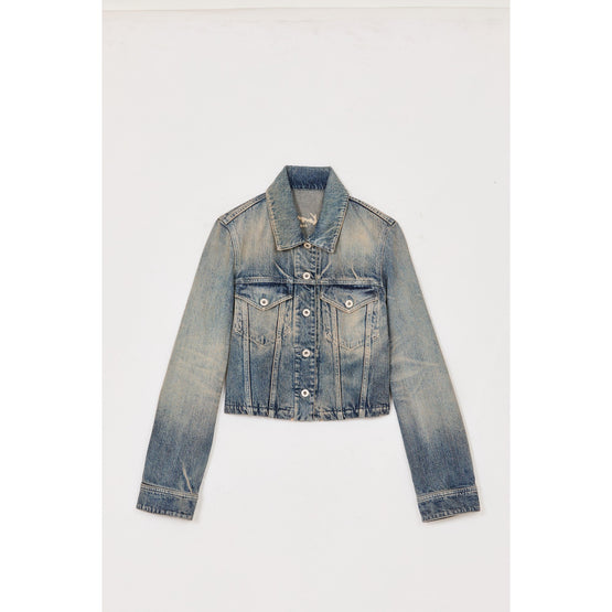 Women Denim Trucker Jacket - Stone Bl Dirty Blue Denim
