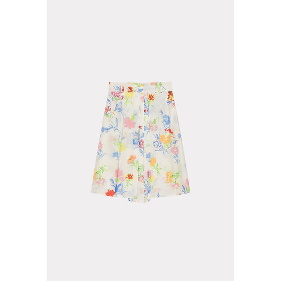 Women Drawn Flowers Pleated Skirt - Off White