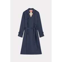 Women Solid Elongated Kimono Trench - Midnight Blue