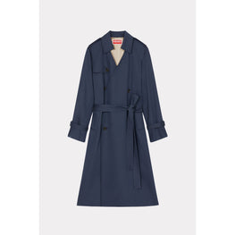 Women Solid Elongated Kimono Trench - Midnight Blue