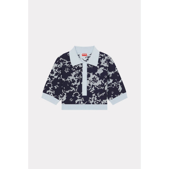 Women Kenzo Flower Camo Polo Top - Midnight Blue