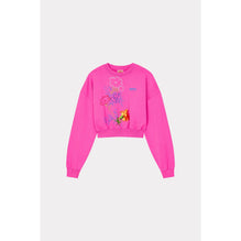Women Drawn Flowers Cropped Sweat - Deep Fuschia