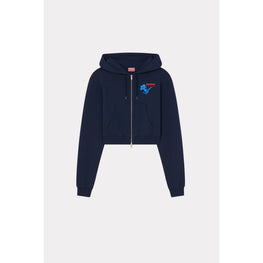 Women Drawn Flowers Zip-Up Hoodie - Midnight Blue