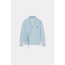 Men Denim Kimono Jacket - Stone Bleached Blue Denim