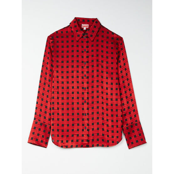 Women Weave Devore Oversized Shirt - Cherry