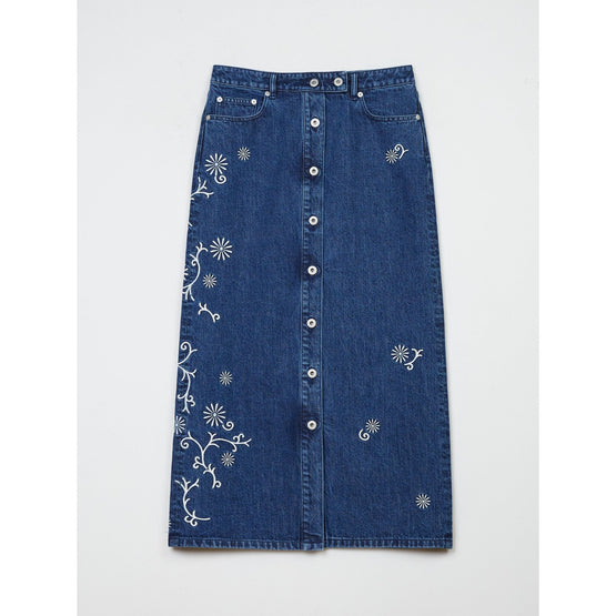 Women Long Skirt Kenzo Marguerite - Medium Stone Blue Denim