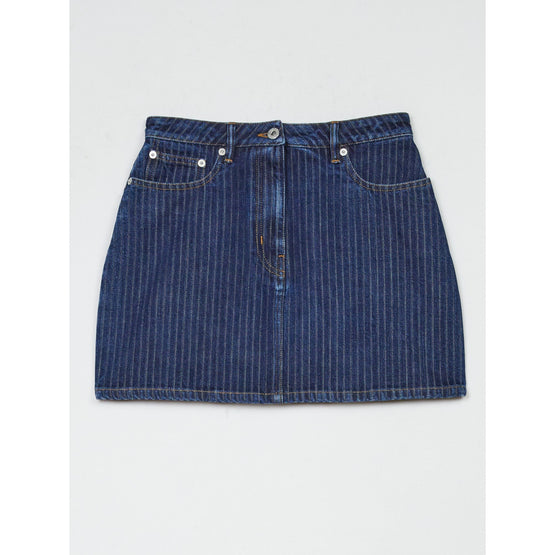 Women Mini Skirt Stripped Jacquard - Dark Stone Blue Denim