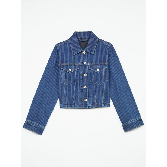 Women Trucker Jacket Stripped - Dark Stone Blue Denim