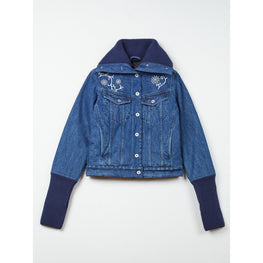 Women Quilted Trucker Jacket - Medium Stone Blue Denim
