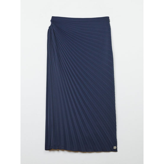 Women Sun-Ray Pleats Midi Skirt - Blue Black