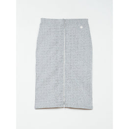 Women Bicolor Rib Full Zip Skirt - White