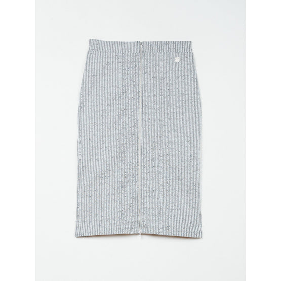 Women Bicolor Rib Full Zip Skirt - White