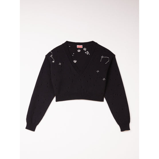 Women Constellation Cropped Jumper - Black