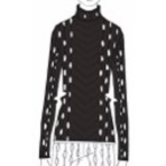 Women Long Sleeves Holes Top - Black