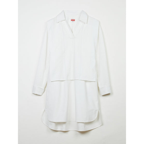 Women Oxford Knee Shirting Dress - White