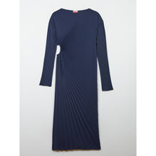 Women Sun-Ray Pleats Long Dress - Blue Black