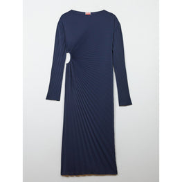 Women Sun-Ray Pleats Long Dress - Blue Black