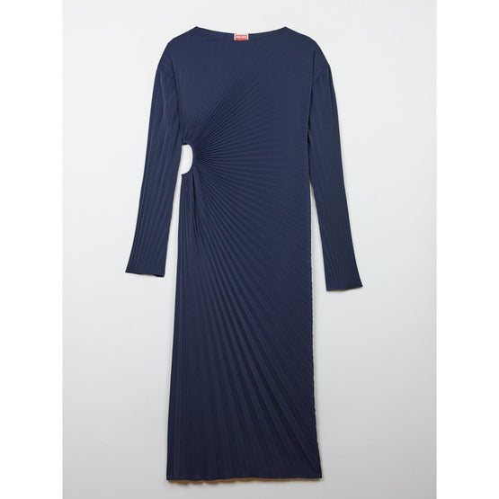 Women Sun-Ray Pleats Long Dress - Blue Black