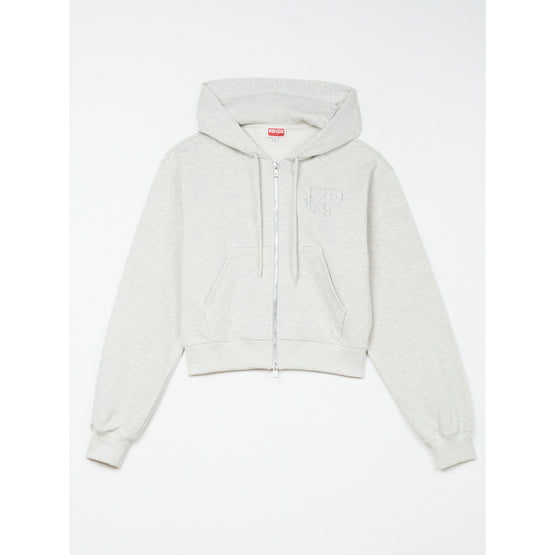 Women Constellation Cropped Zip Hood - Pale Grey