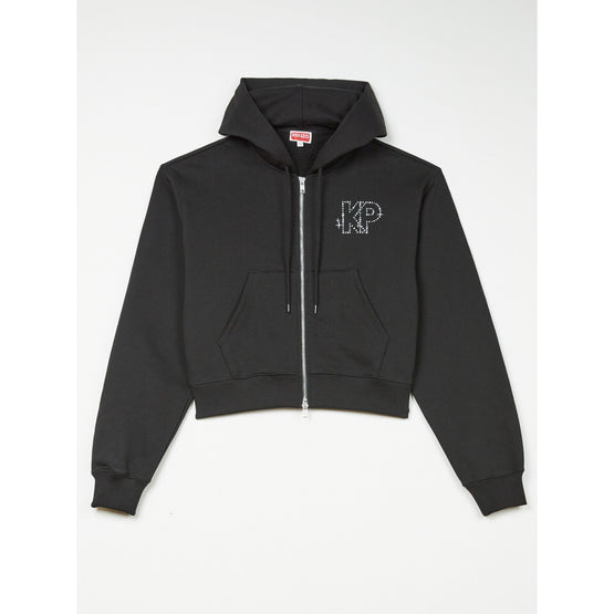 Women Constellation Cropped Zip Hood - Black