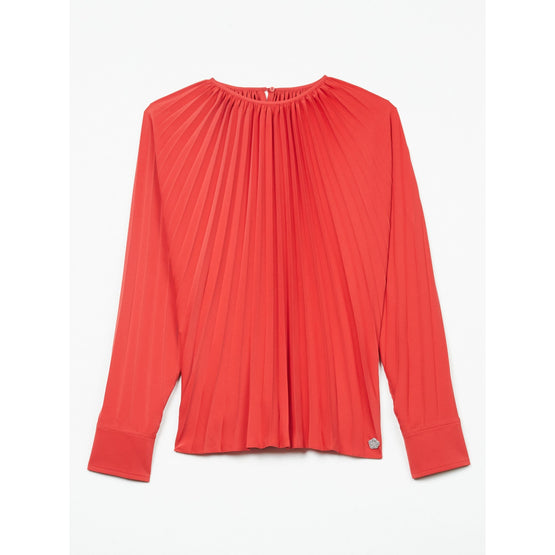 Women Sun-Ray Pleats Blouse - Cherry