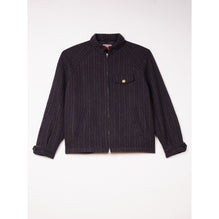 Men Striped Wool Blouson - Blue Black