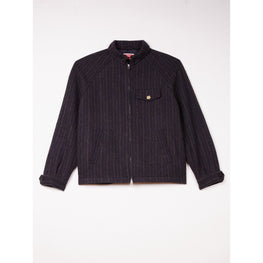 Men Striped Wool Blouson - Blue Black