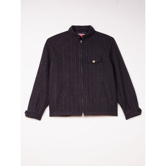 Men Striped Wool Blouson - Blue Black