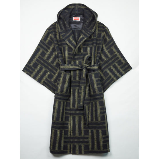 Men Weave Double-Breasted Coat - Black
