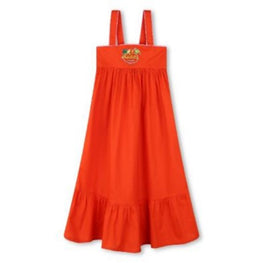 Kids Robe À Bretelles En Popeline - Vermillion